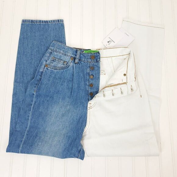 Free People x Sandrine Rose Wide Leg Color Block Retro Jeans in Milky Way - Picture 7 of 14